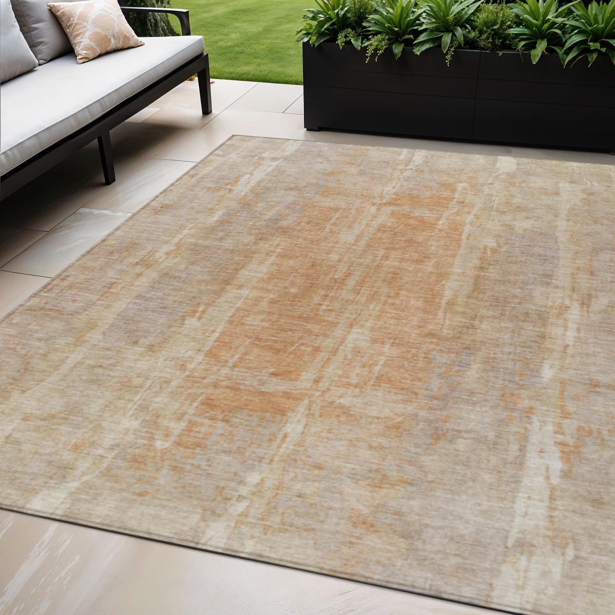 658664 5 x 8 ft. Khaki & Beige Abstract Washable Transitional Indoor & Outdoor Rectangle Area Rug