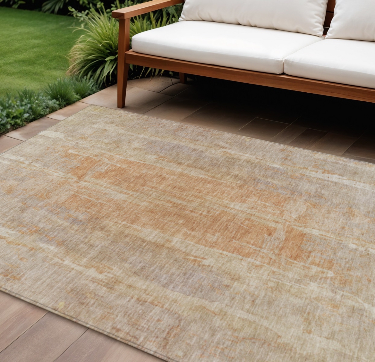 658667 9 x 12 ft. Khaki & Beige Abstract Washable Transitional Indoor & Outdoor Rectangle Area Rug