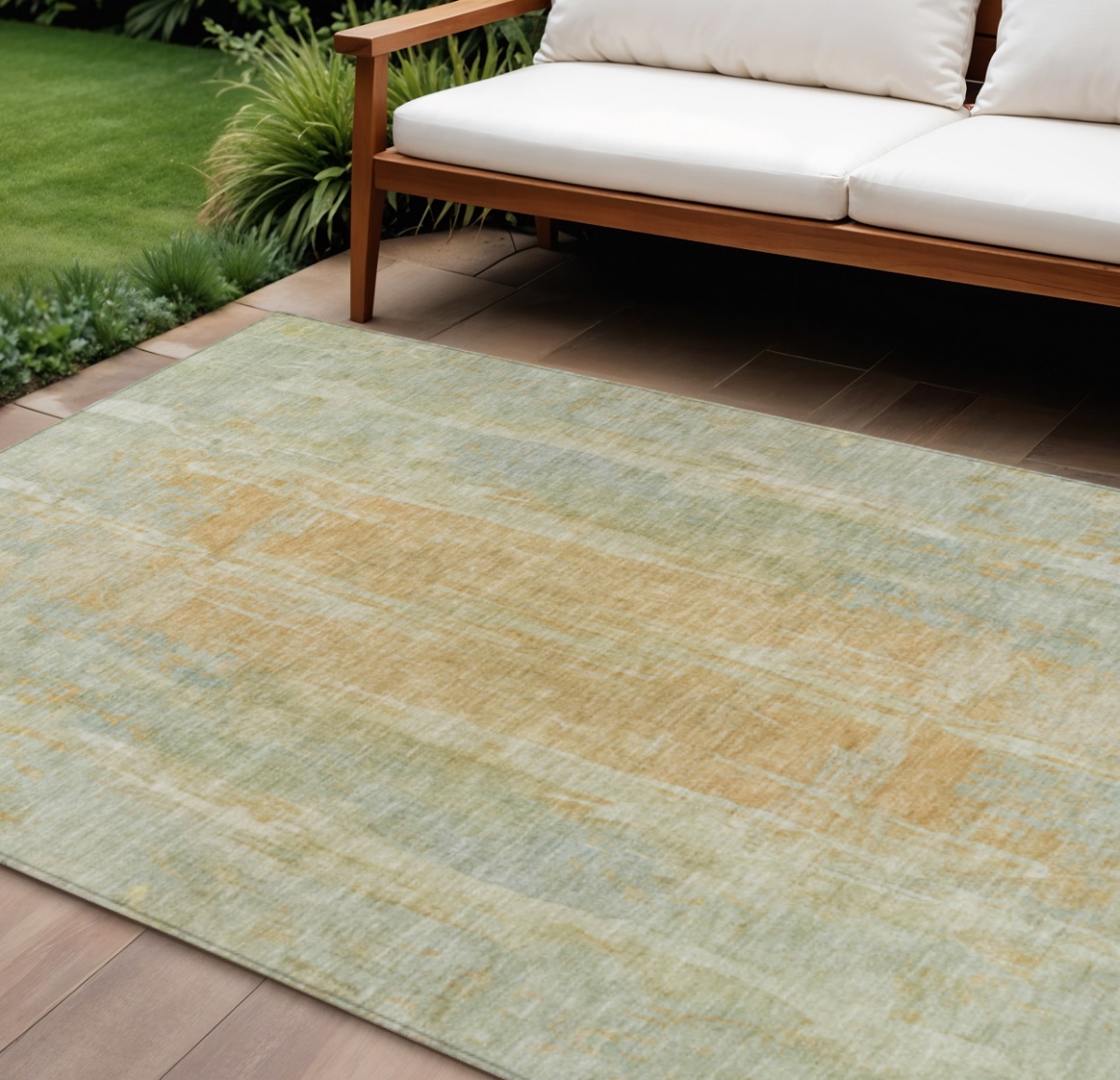 658686 10 x 14 ft. Sage & Copper Abstract Washable Transitional Indoor & Outdoor Rectangle Area Rug