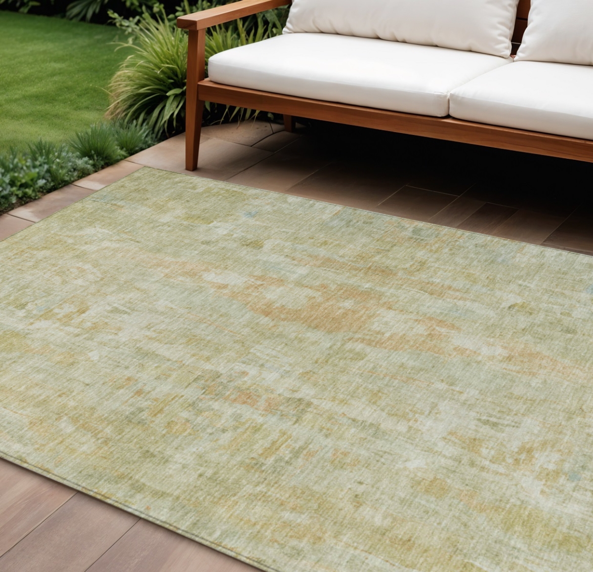 658728 10 x 14 ft. Key Lime & Copper Abstract Washable Transitional Indoor & Outdoor Rectangle Area Rug