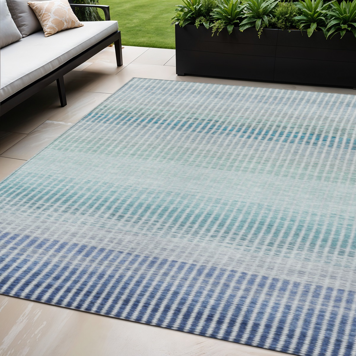 658844 5 x 8 ft. Blue, Ivory & Gray Striped Washable Transitional Indoor & Outdoor Rectangle Area Rug