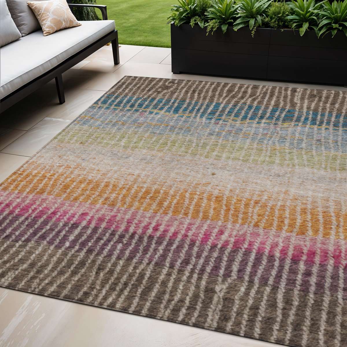 658922 5 x 8 ft. Chocolate Orange & Pink Striped Washable Transitional Indoor & Outdoor Rectangle Area Rug
