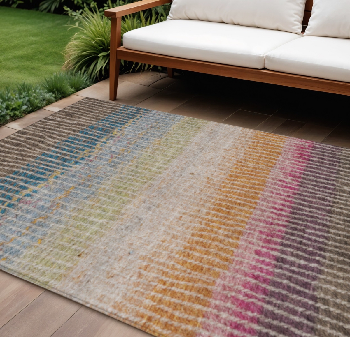 658924 8 x 10 ft. Chocolate Orange & Pink Striped Washable Transitional Indoor & Outdoor Rectangle Area Rug