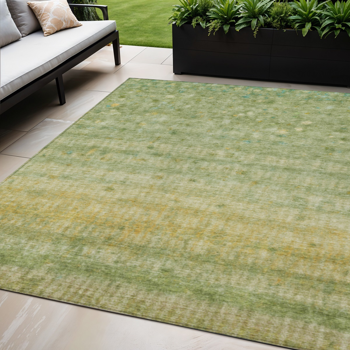 658976 5 x 8 ft. Sage & Gold Striped Washable Transitional Indoor & Outdoor Rectangle Area Rug