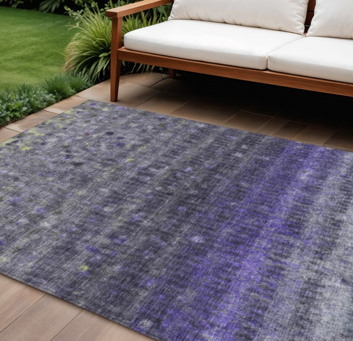 659020 8 x 10 ft. Purple & Gray Striped Washable Transitional Indoor & Outdoor Rectangle Area Rug