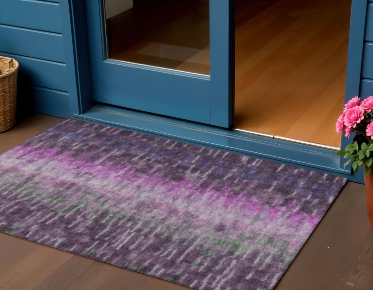 659090 3 x 5 ft. Eggplant Green & Blue Abstract Washable Transitional Indoor & Outdoor Rectangle Area Rug