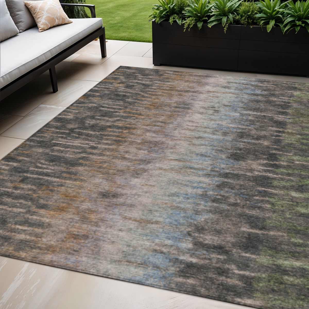 659103 5 x 8 ft. Granite Gray Brown & Gray Abstract Washable Transitional Indoor & Outdoor Rectangle Area Rug