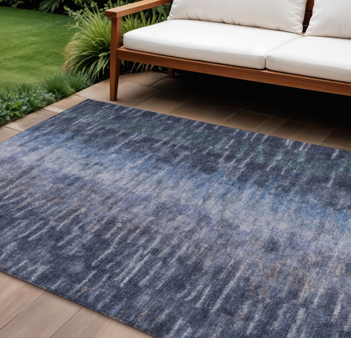 659111 8 x 10 ft. Navy Blue & Ivory Abstract Washable Transitional Indoor & Outdoor Rectangle Area Rug