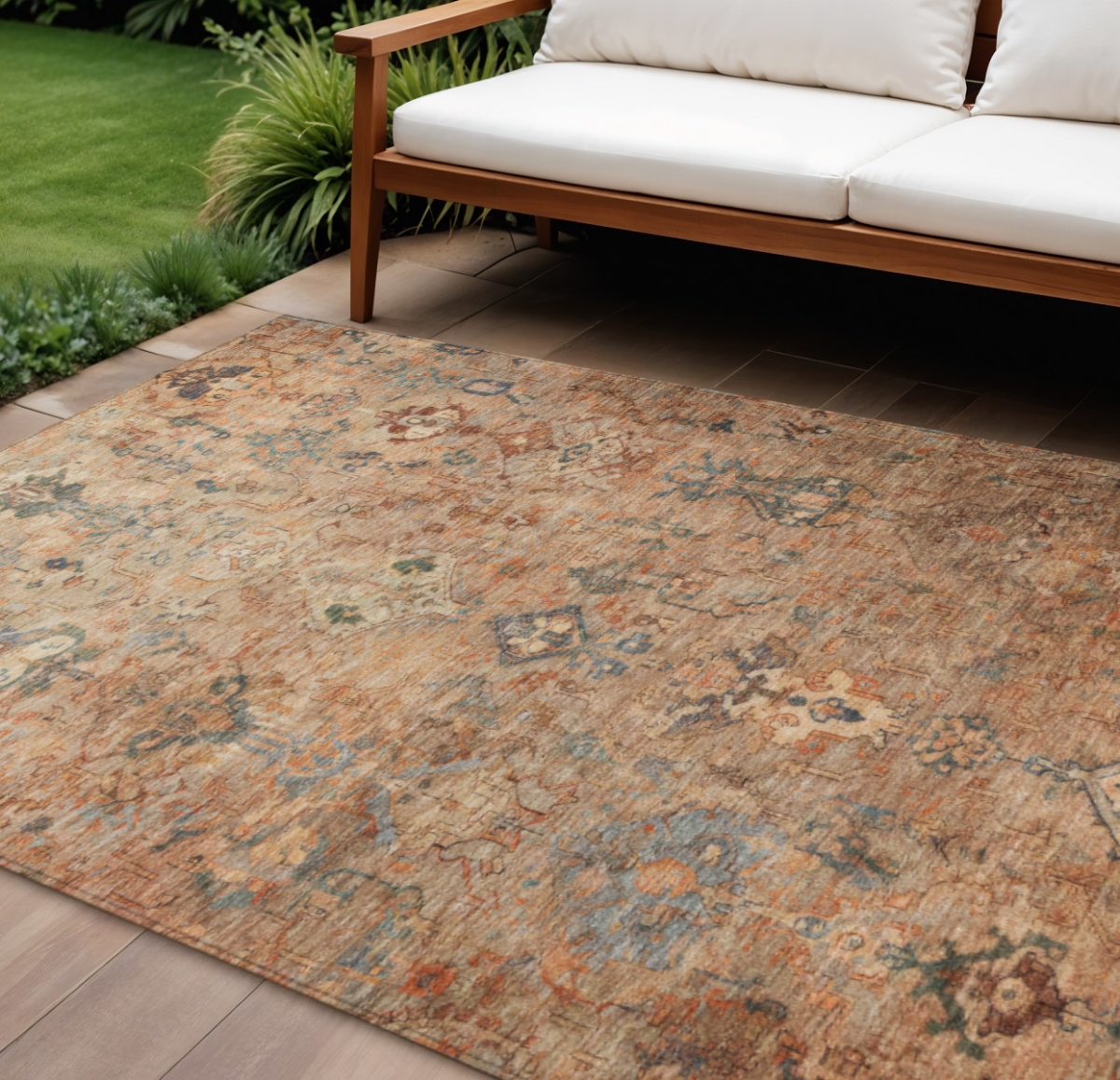 659160 9 x 12 ft. Copper & Gray Medallion Washable Traditional Indoor & Outdoor Rectangle Area Rug