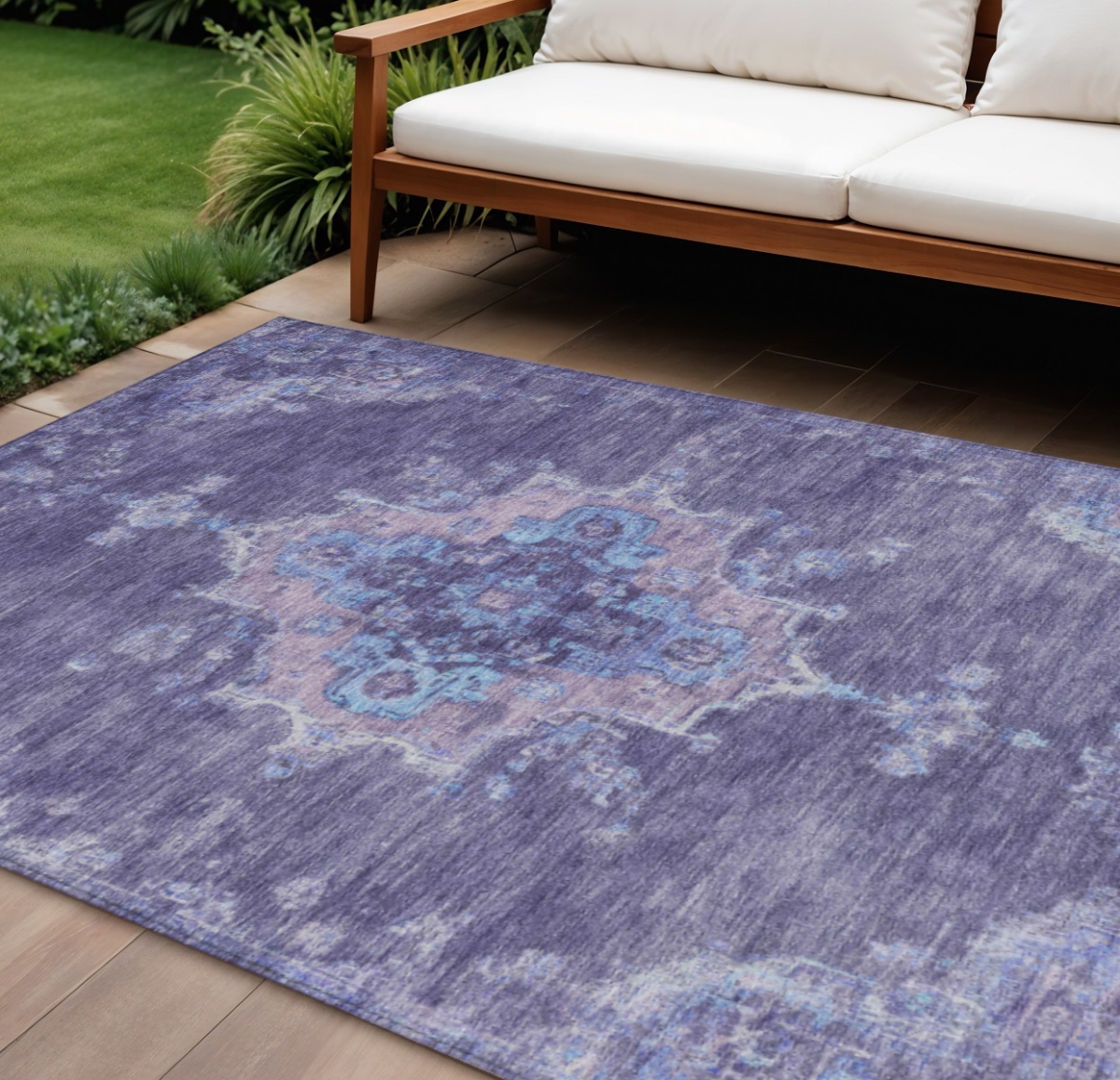 659220 9 x 12 ft. Purple & Blue Medallion Washable Traditional Indoor & Outdoor Rectangle Area Rug