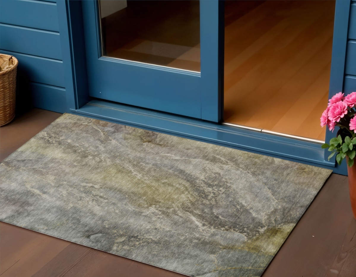 658609 3 x 5 ft. Pewter & Gray Abstract Washable Transitional Indoor & Outdoor Rectangle Area Rug