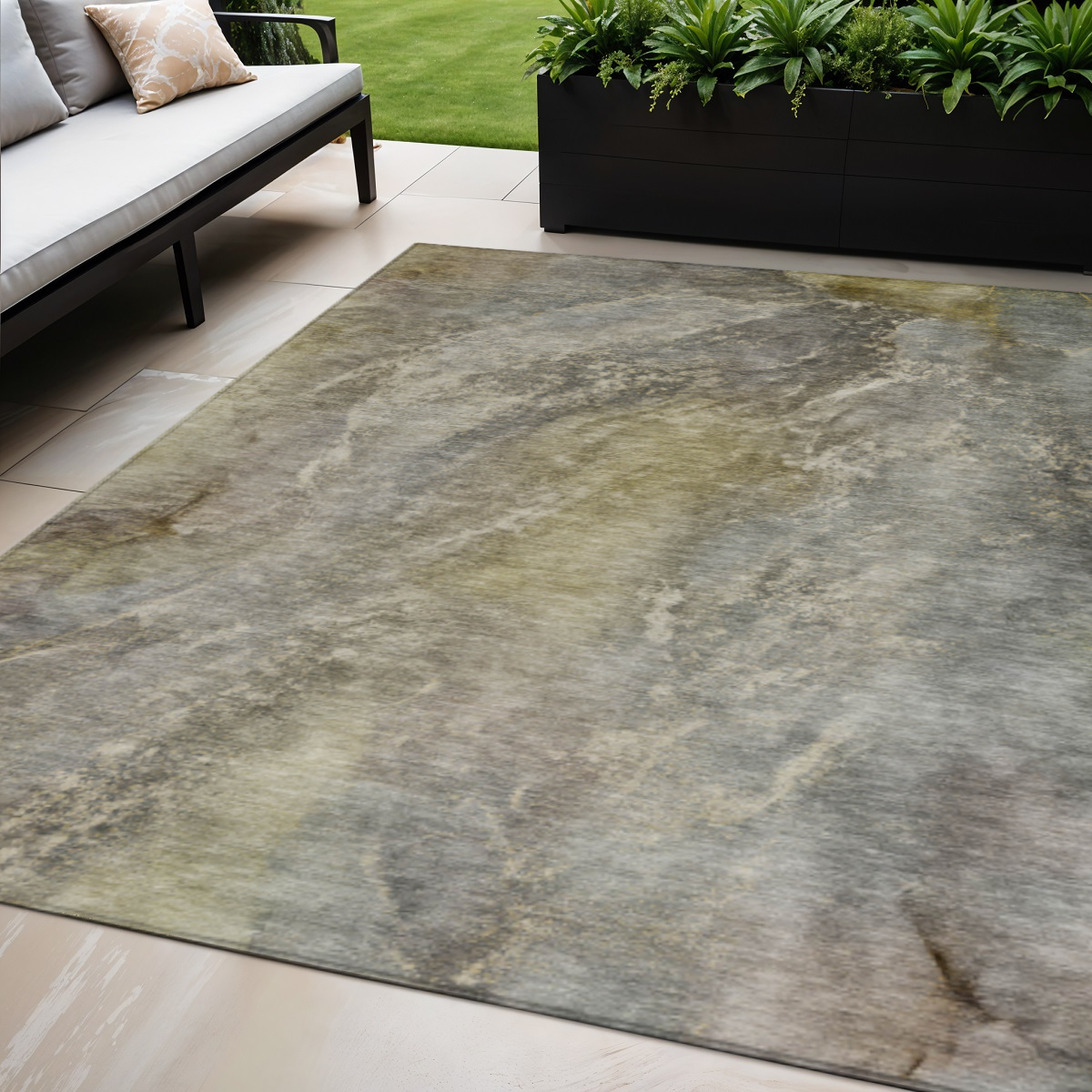 658610 5 x 8 ft. Pewter & Gray Abstract Washable Transitional Indoor & Outdoor Rectangle Area Rug