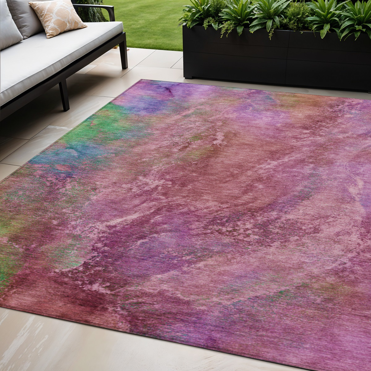 658634 5 x 8 ft. Blush Green & Purple Abstract Washable Transitional Indoor & Outdoor Rectangle Area Rug