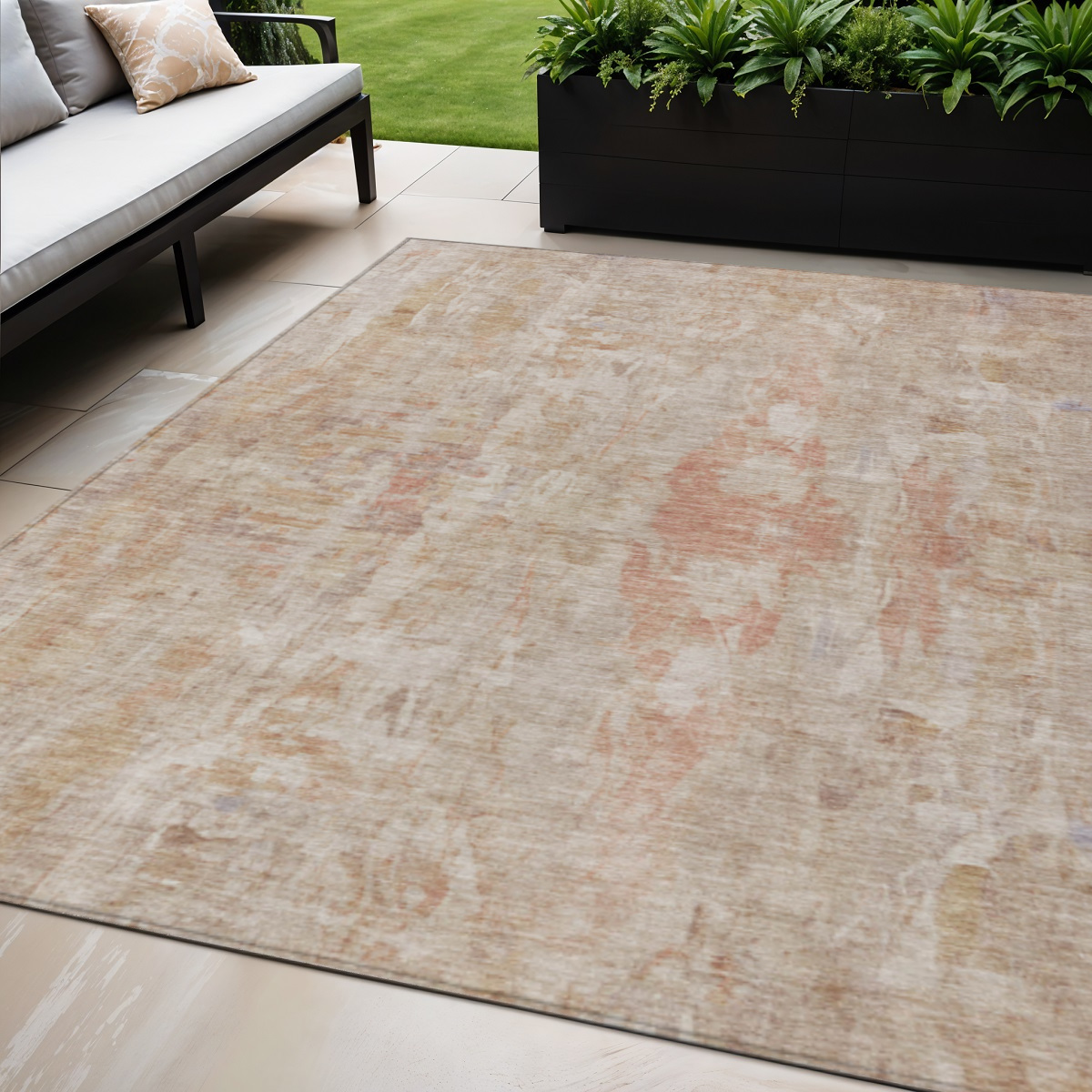 658712 5 x 8 ft. Beige & Salmon Abstract Washable Transitional Indoor & Outdoor Rectangle Area Rug