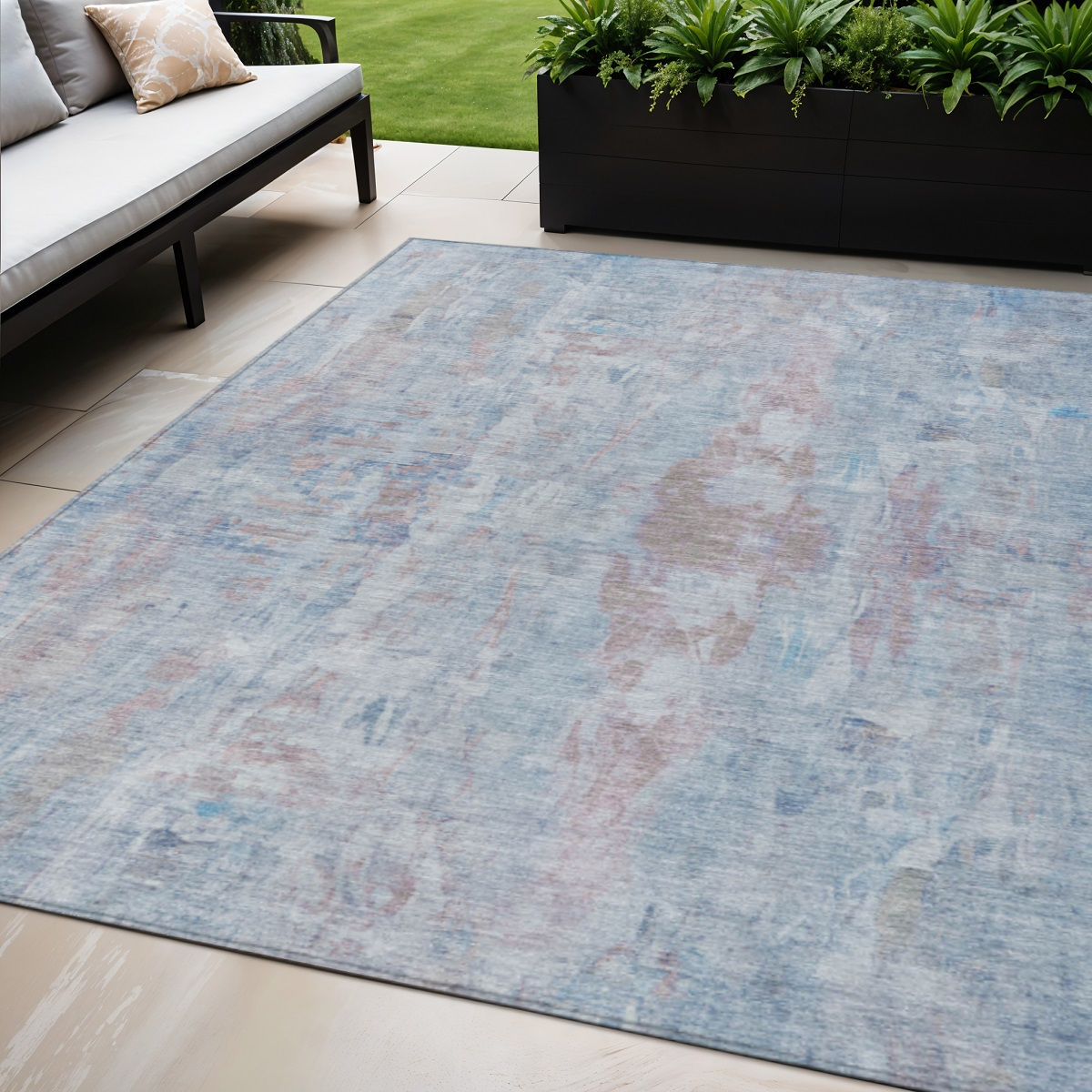 658718 5 x 8 ft. Blue & Blush Abstract Washable Transitional Indoor & Outdoor Rectangle Area Rug