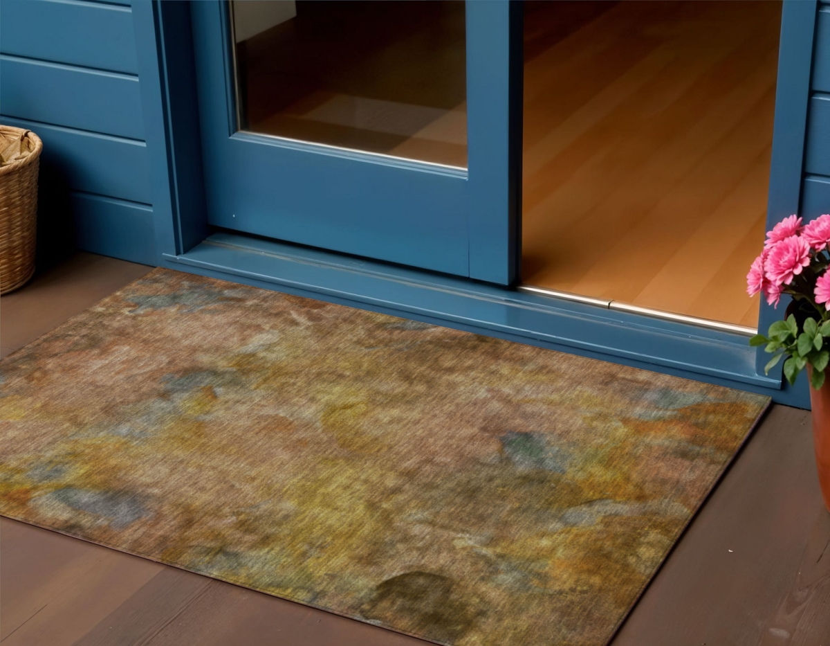 658807 3 x 5 ft. Copper & Gold Abstract Washable Transitional Indoor & Outdoor Rectangle Area Rug