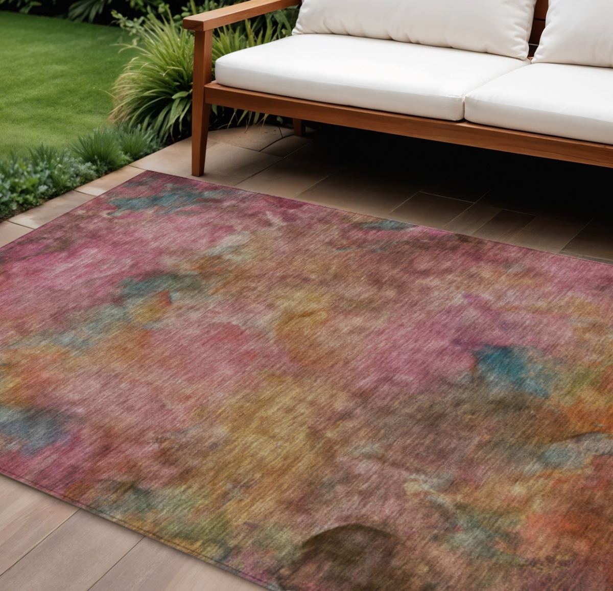 658828 8 x 10 ft. Pink & Orange Abstract Washable Transitional Indoor & Outdoor Rectangle Area Rug