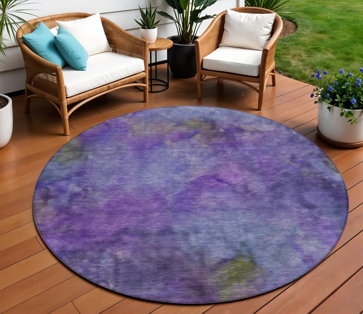 658833 8 ft. Purple & Lavender Abstract Washable Transitional Indoor & Outdoor Round Area Rug