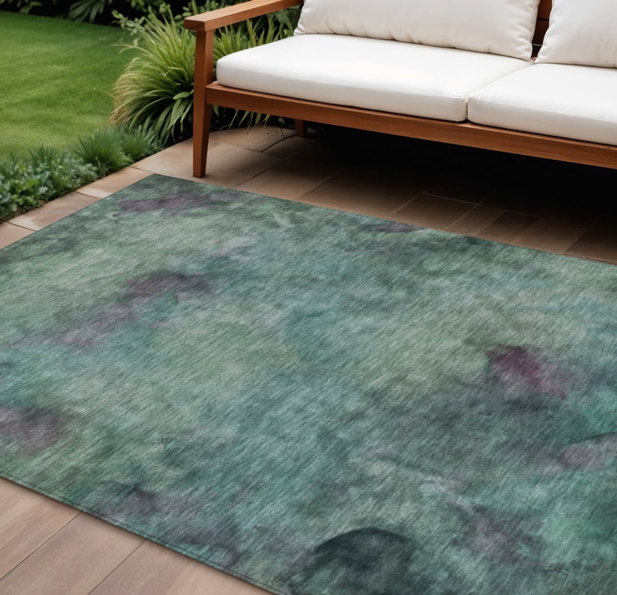 658840 8 x 10 ft. Teal, Blue & Purple Abstract Washable Transitional Indoor & Outdoor Rectangle Area Rug