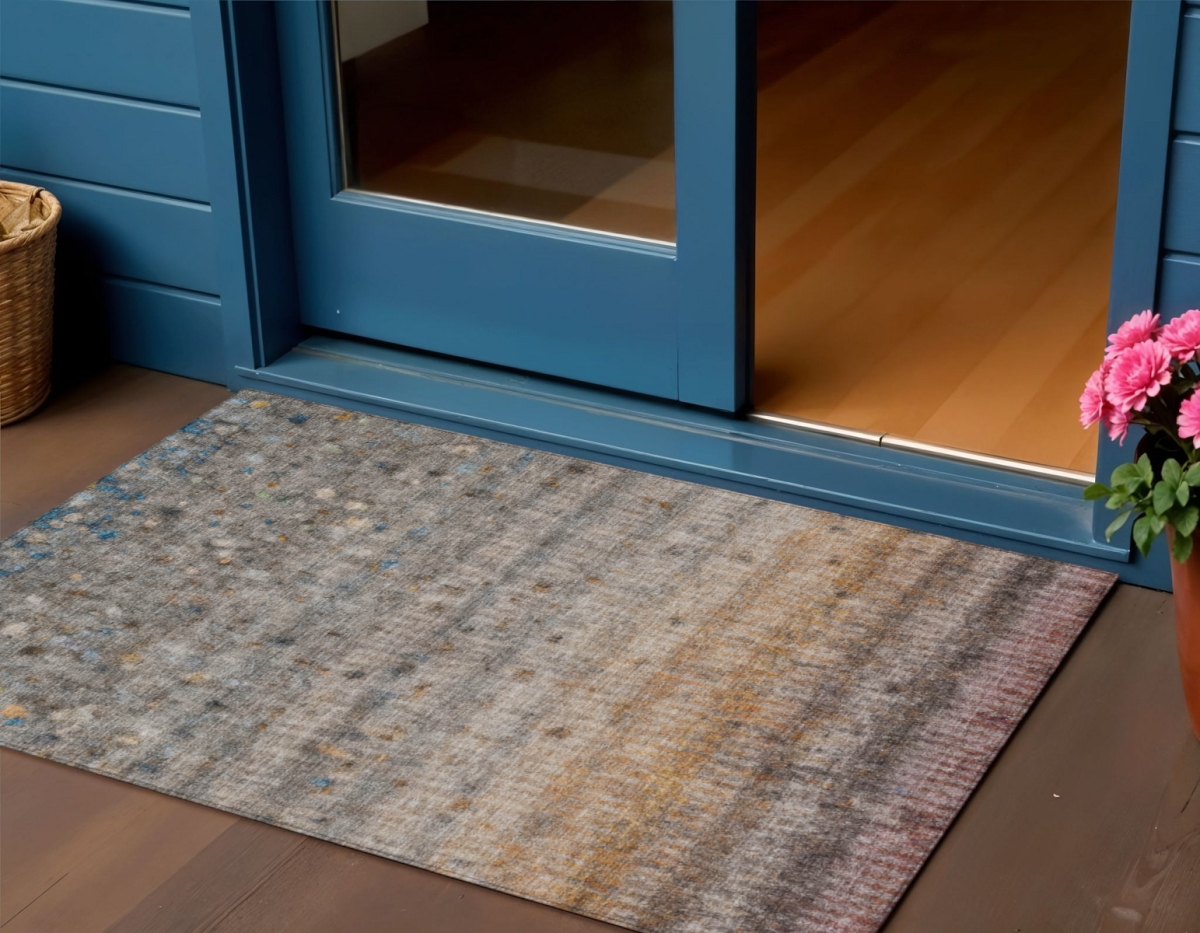 658963 3 x 5 ft. Gray & Copper Striped Washable Transitional Indoor & Outdoor Rectangle Area Rug