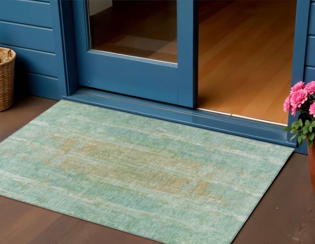 658693 3 x 5 ft. Teal, Blue & Copper Abstract Washable Transitional Indoor & Outdoor Rectangle Area Rug