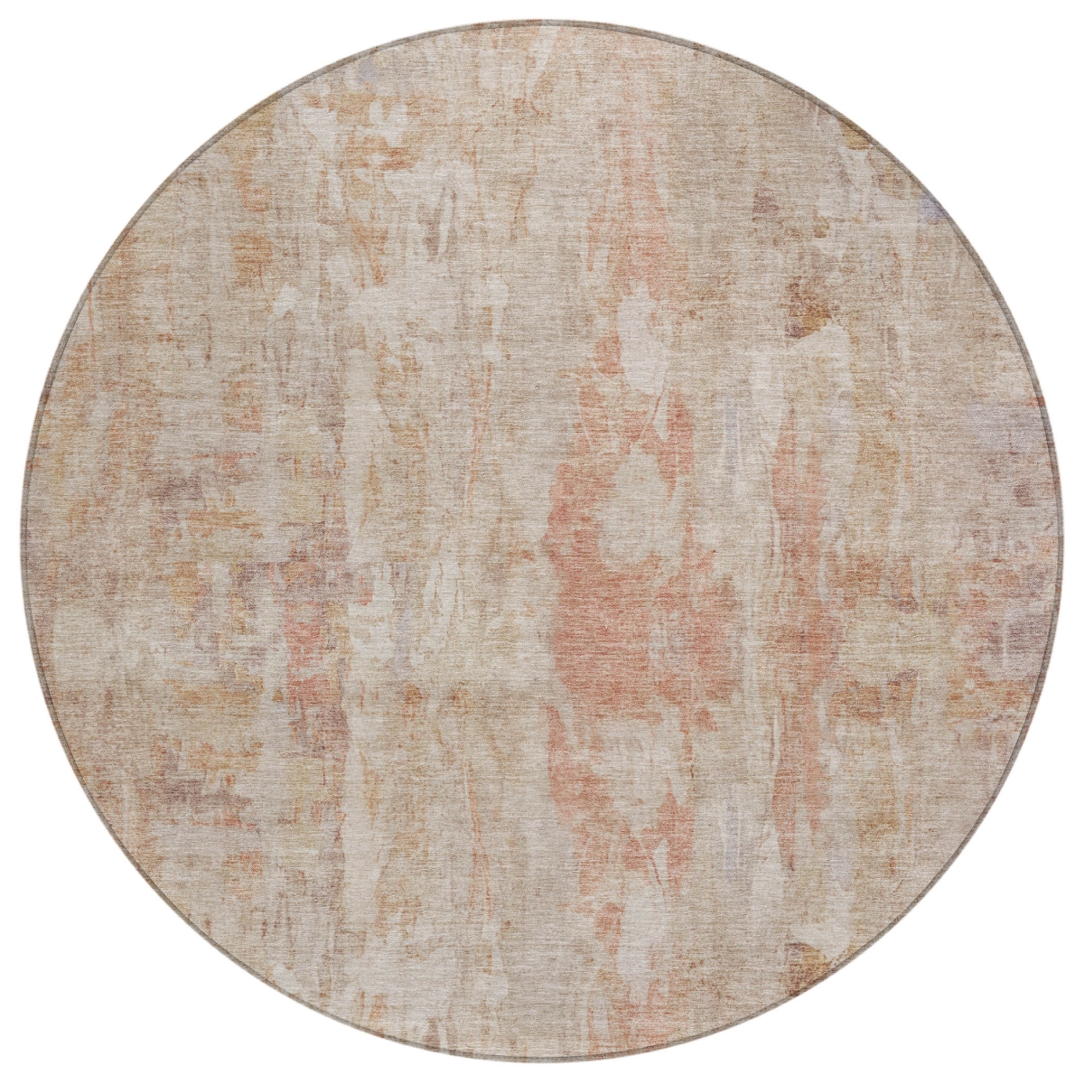 658713 8 ft. Beige & Salmon Abstract Washable Transitional Indoor & Outdoor Round Area Rug