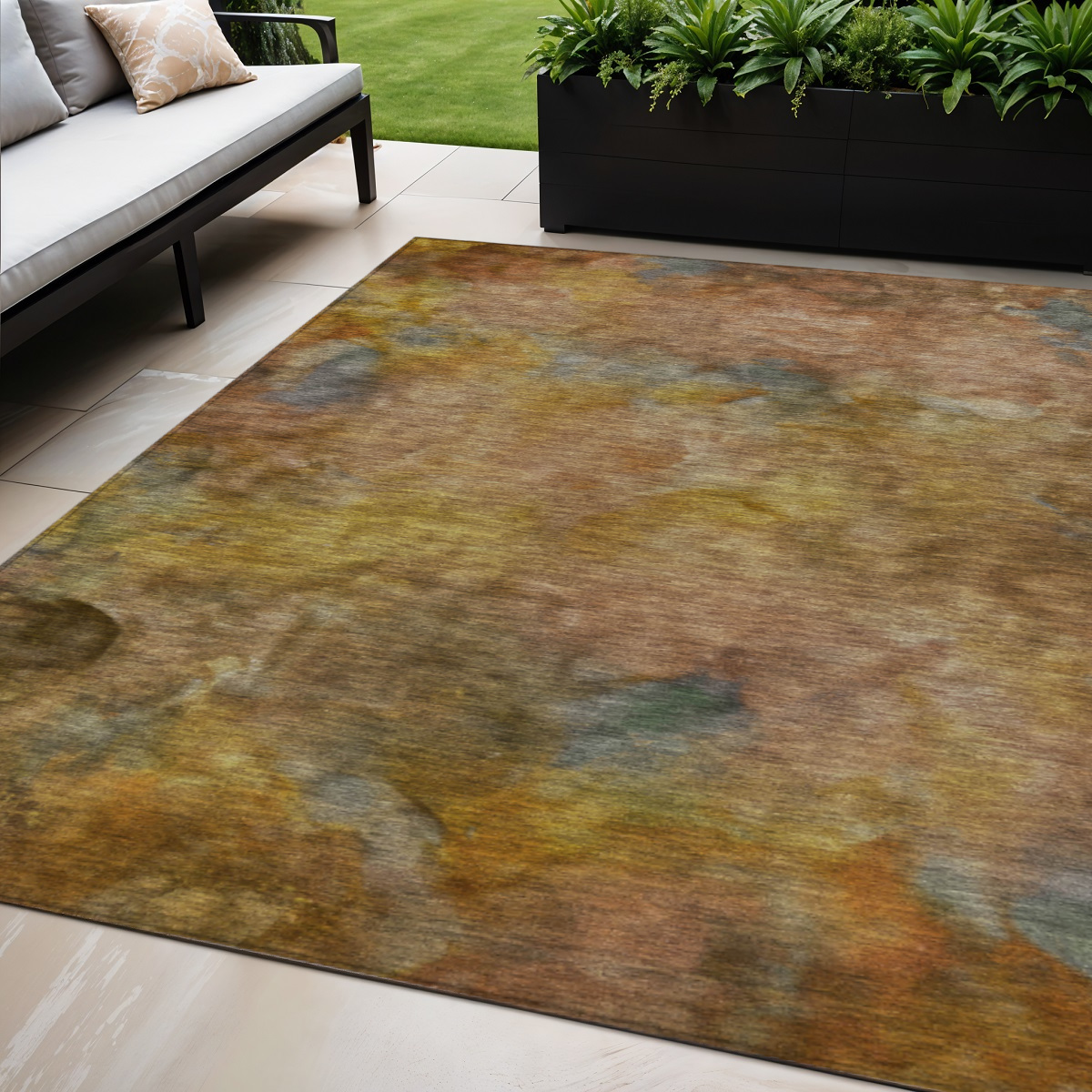 658808 5 x 8 ft. Copper & Gold Abstract Washable Transitional Indoor & Outdoor Rectangle Area Rug