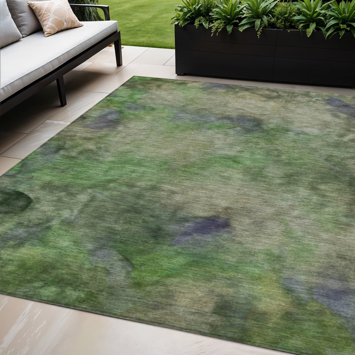 658814 5 x 8 ft. Green & Purple Abstract Washable Transitional Indoor & Outdoor Rectangle Area Rug