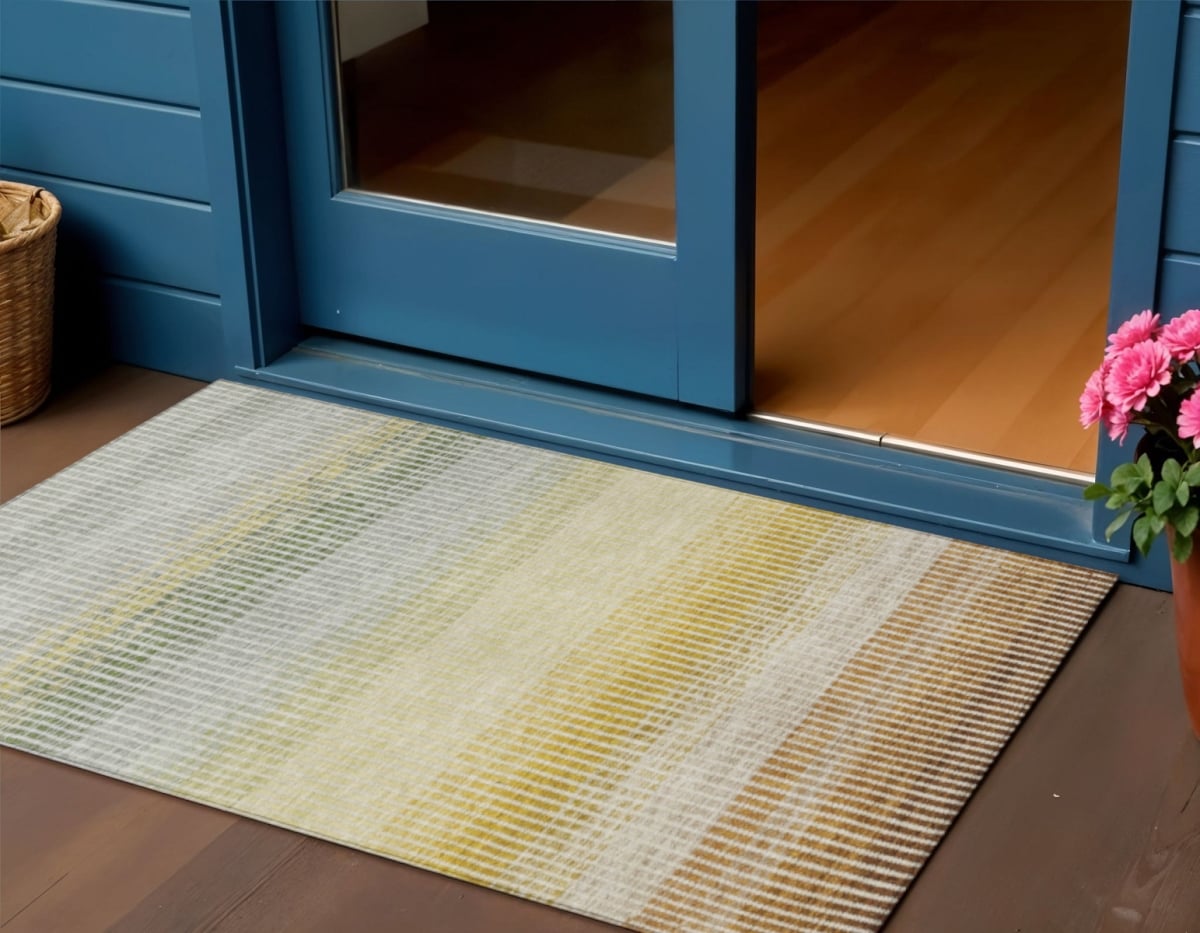 658855 3 x 5 ft. Copper Gray & Beige Striped Washable Transitional Indoor & Outdoor Rectangle Area Rug