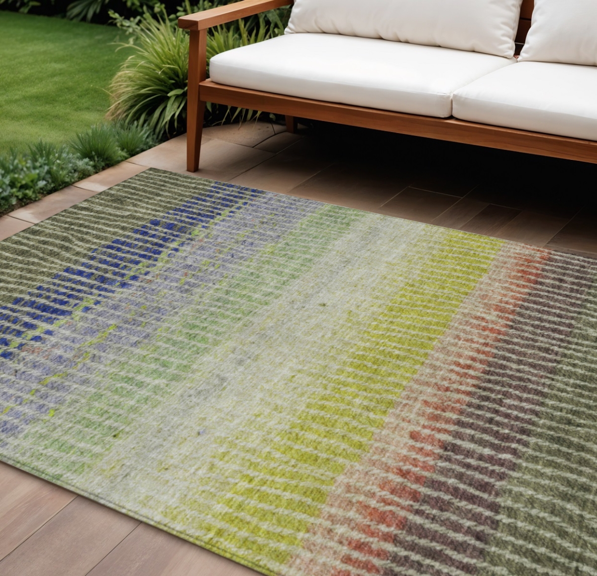 658944 10 x 14 ft. Olive Green Red & Purple Striped Washable Transitional Indoor & Outdoor Rectangle Area Rug