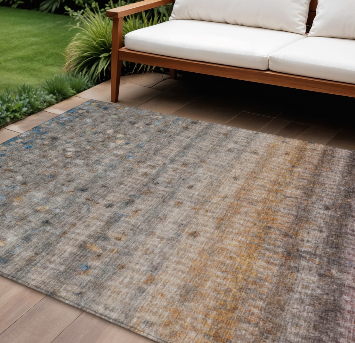 658967 9 x 12 ft. Gray & Copper Striped Washable Transitional Indoor & Outdoor Rectangle Area Rug