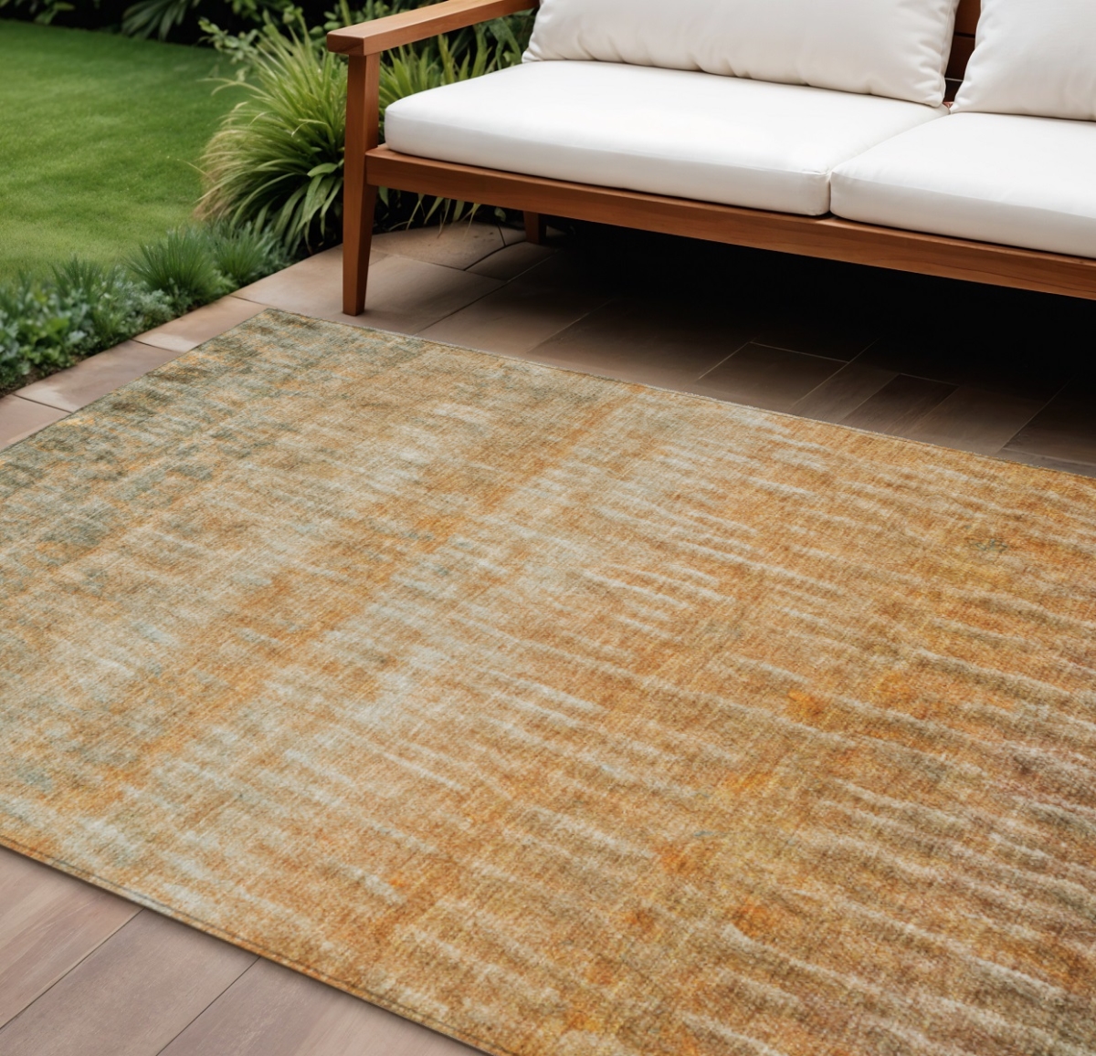 659033 9 x 12 ft. Copper & Beige Abstract Washable Transitional Indoor & Outdoor Rectangle Area Rug