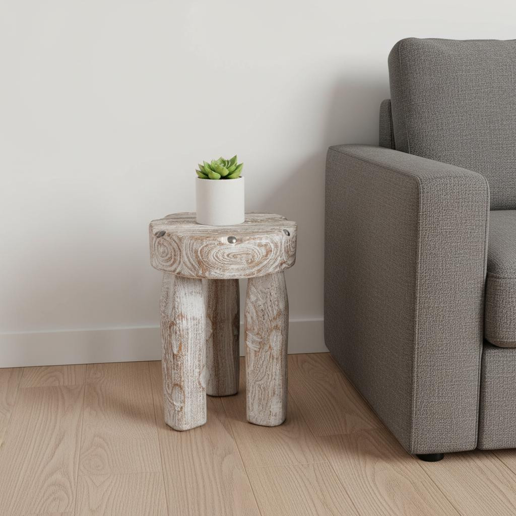 659063 19 x 13 x 13 in. White Solid Wood Round End Table