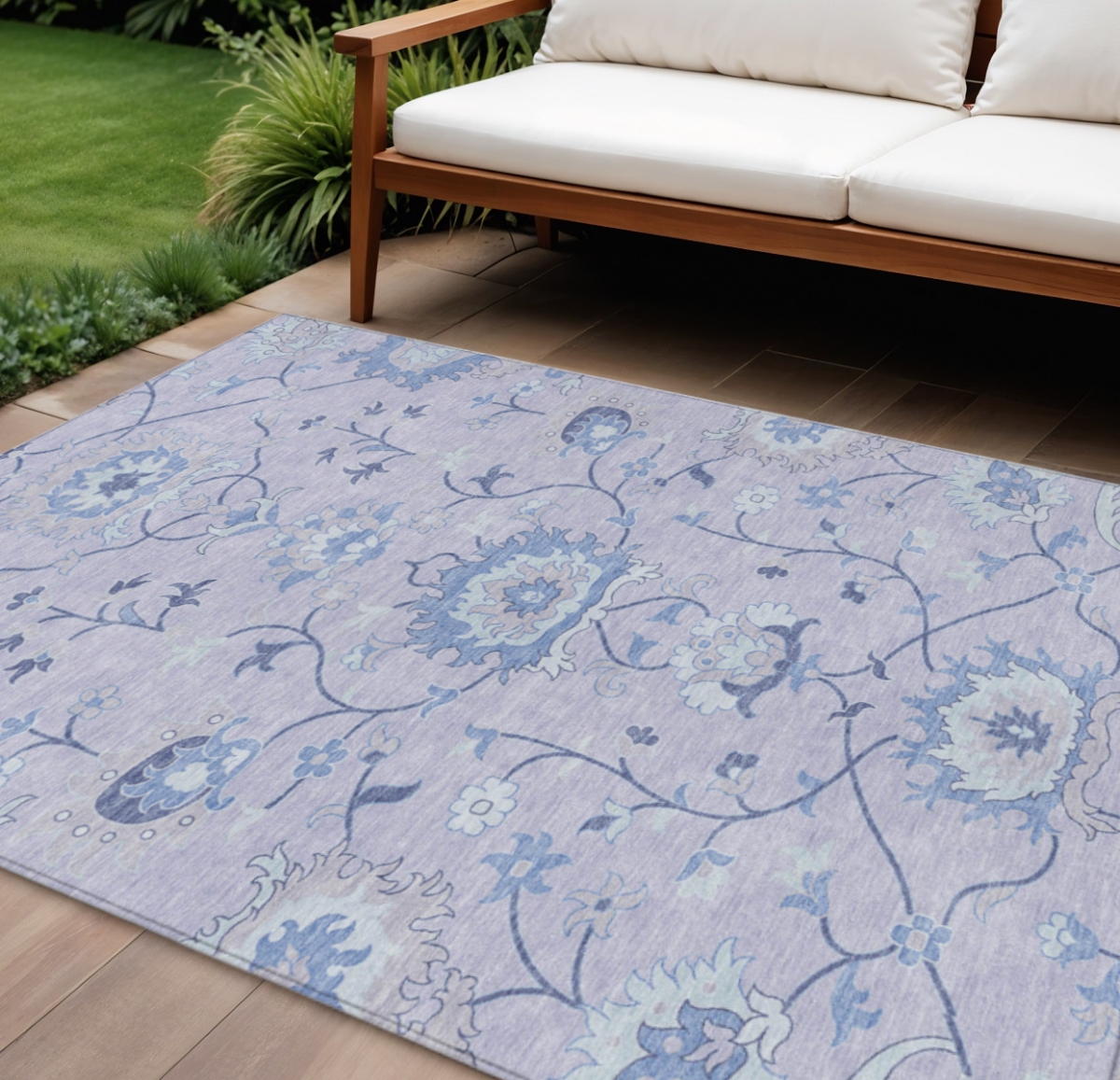 657971 9 x 12 ft. Lilac & Ivory Floral Washable Traditional Indoor & Outdoor Rectangle Area Rug