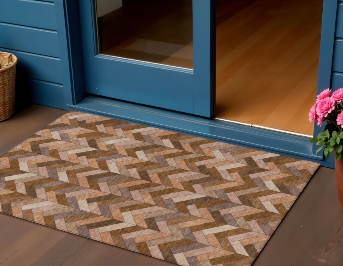 658159 3 x 5 ft. Copper & Rust Geometric Washable Transitional Indoor & Outdoor Rectangle Area Rug