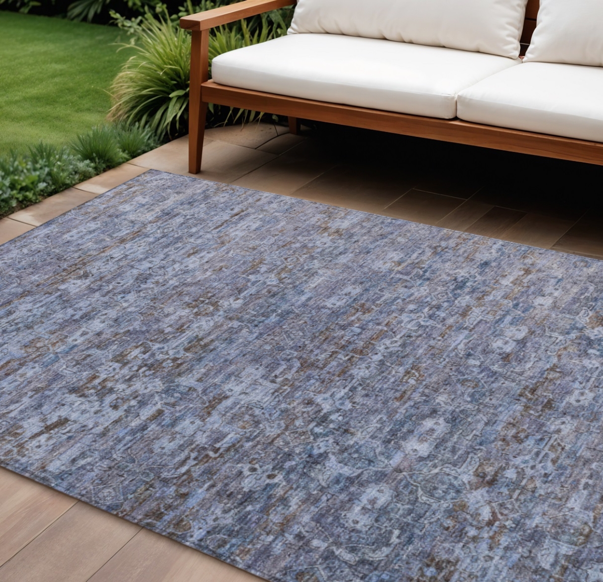 659347 10 x 14 ft. Blue & Brown Ikat Washable Transitional Indoor & Outdoor Rectangle Area Rug