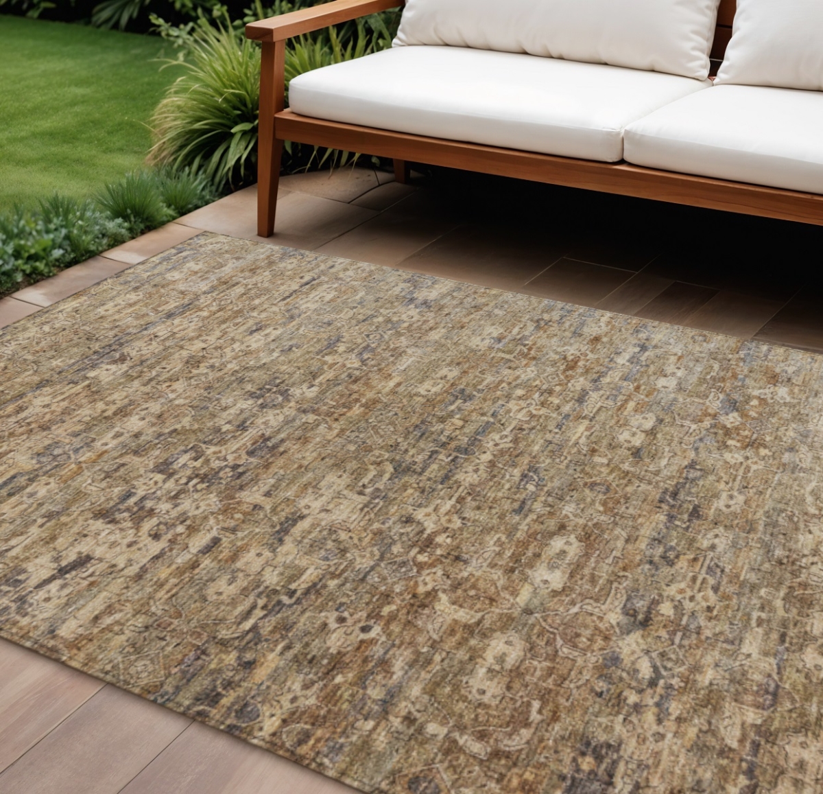 659353 10 x 14 ft. Brown & Beige Ikat Washable Transitional Indoor & Outdoor Rectangle Area Rug