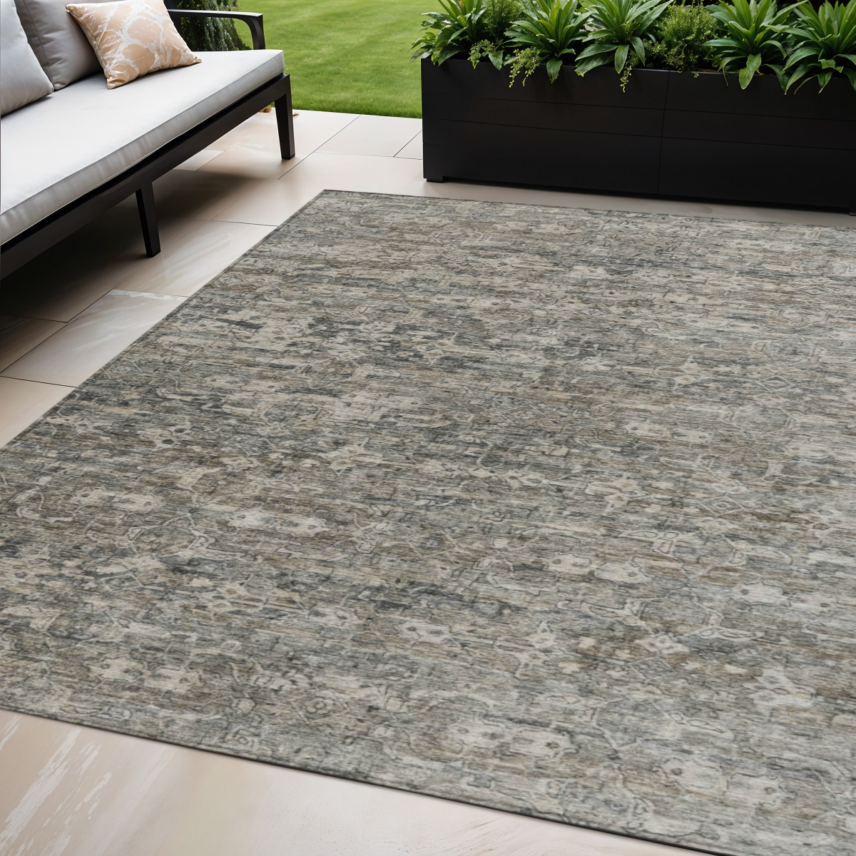 659373 5 x 8 ft. Pewter & Silver Ikat Washable Transitional Indoor & Outdoor Rectangle Area Rug
