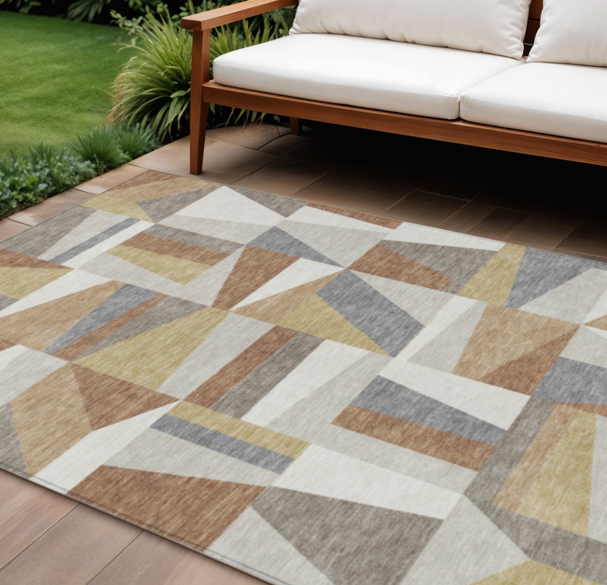 659511 8 x 10 ft. Beige Rust & Taupe Geometric Washable Transitional Indoor & Outdoor Rectangle Area Rug