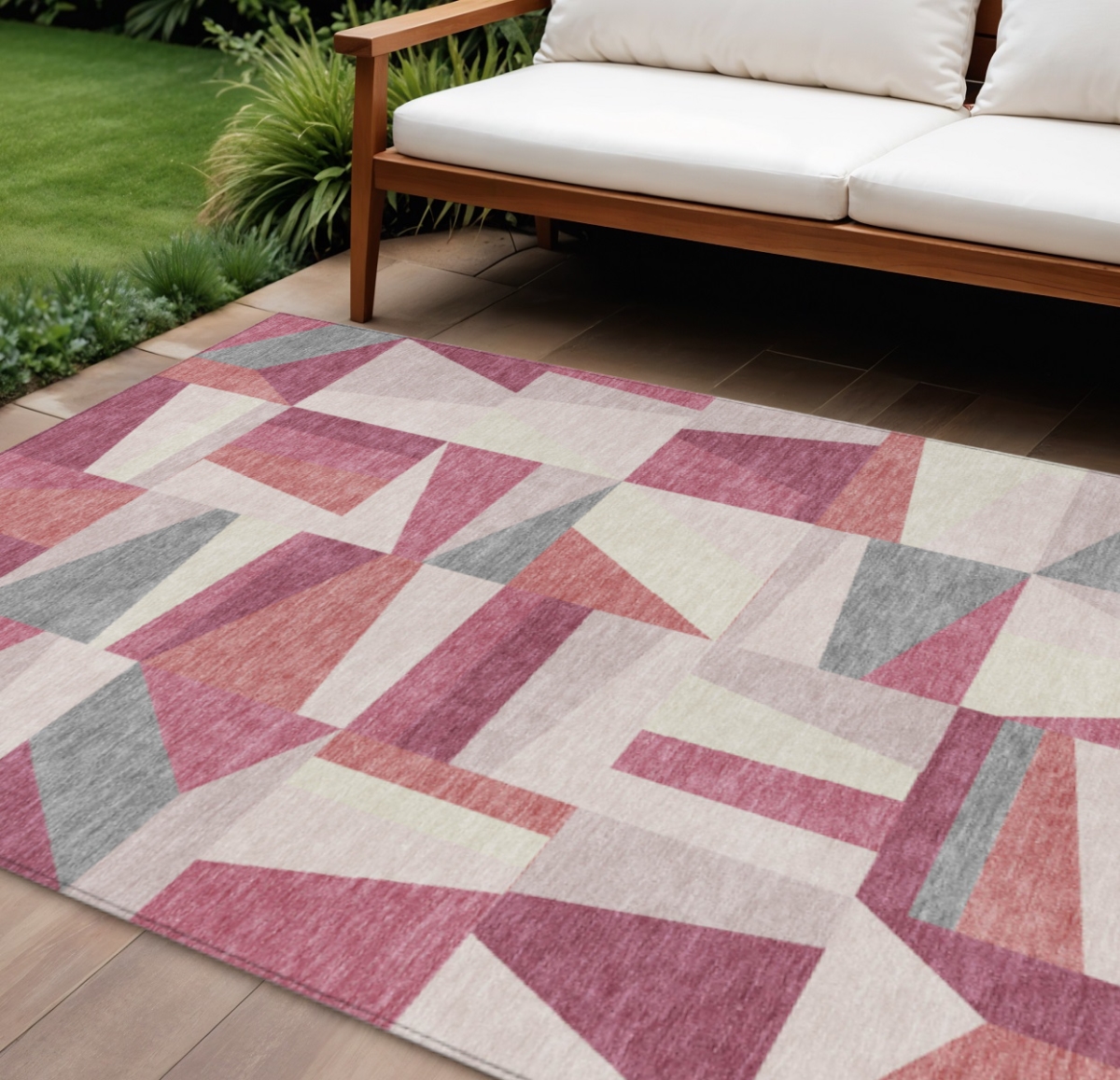 659531 10 x 14 ft. Blush Pewter & Ivory Geometric Washable Transitional Indoor & Outdoor Rectangle Area Rug