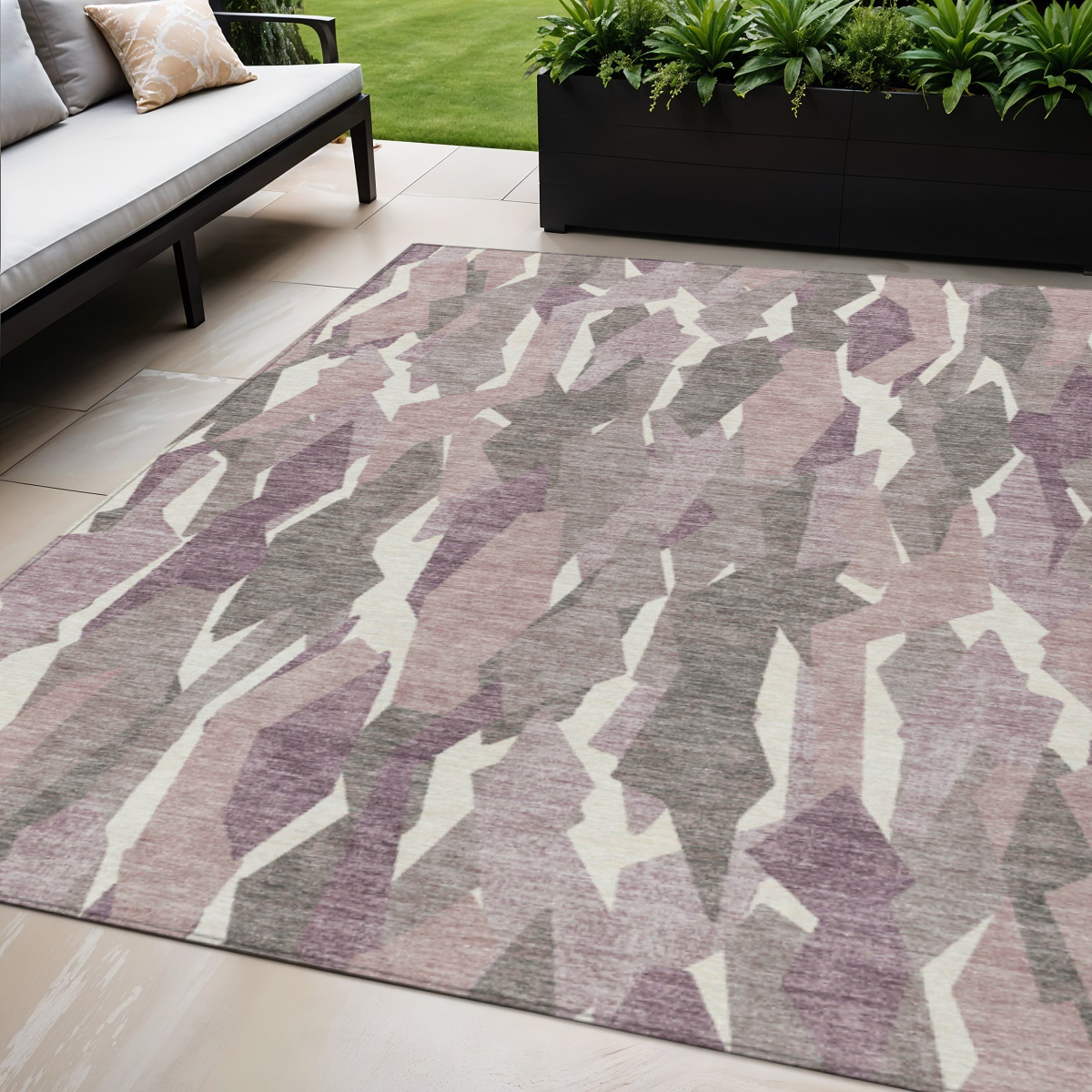 659599 5 x 8 ft. Blush & Ivory Striped Washable Transitional Indoor & Outdoor Rectangle Area Rug
