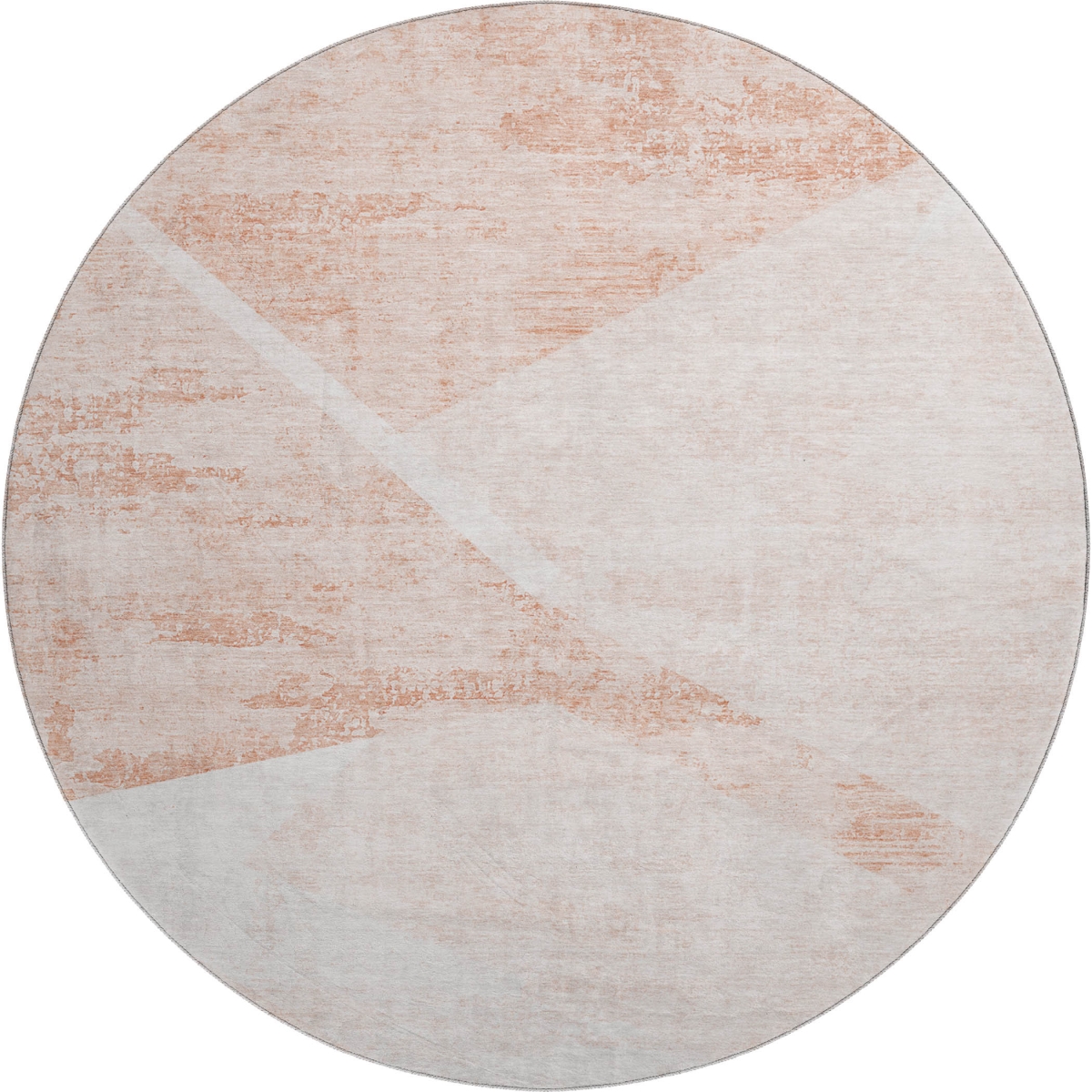 664585 8 ft. Salmon & Ivory Geometric Transitional Washable Round Area Rug with UV Protection