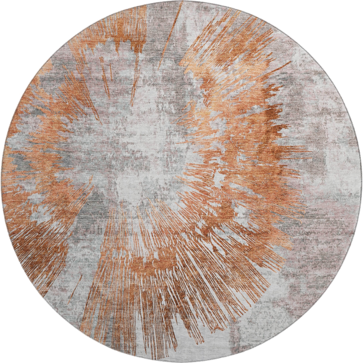 664717 8 ft. Terra Cotta Ivory & Gray Abstract Transitional Washable Round Area Rug with UV Protection