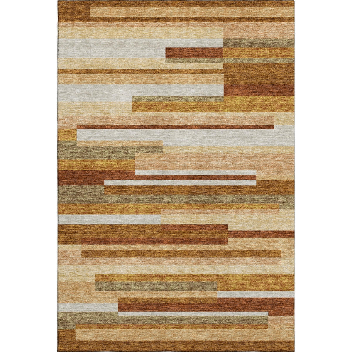 664302 10 x 14 ft. Rust Ivory & Taupe Striped Washable Machine Made Rectangle Area Rug with UV Protection