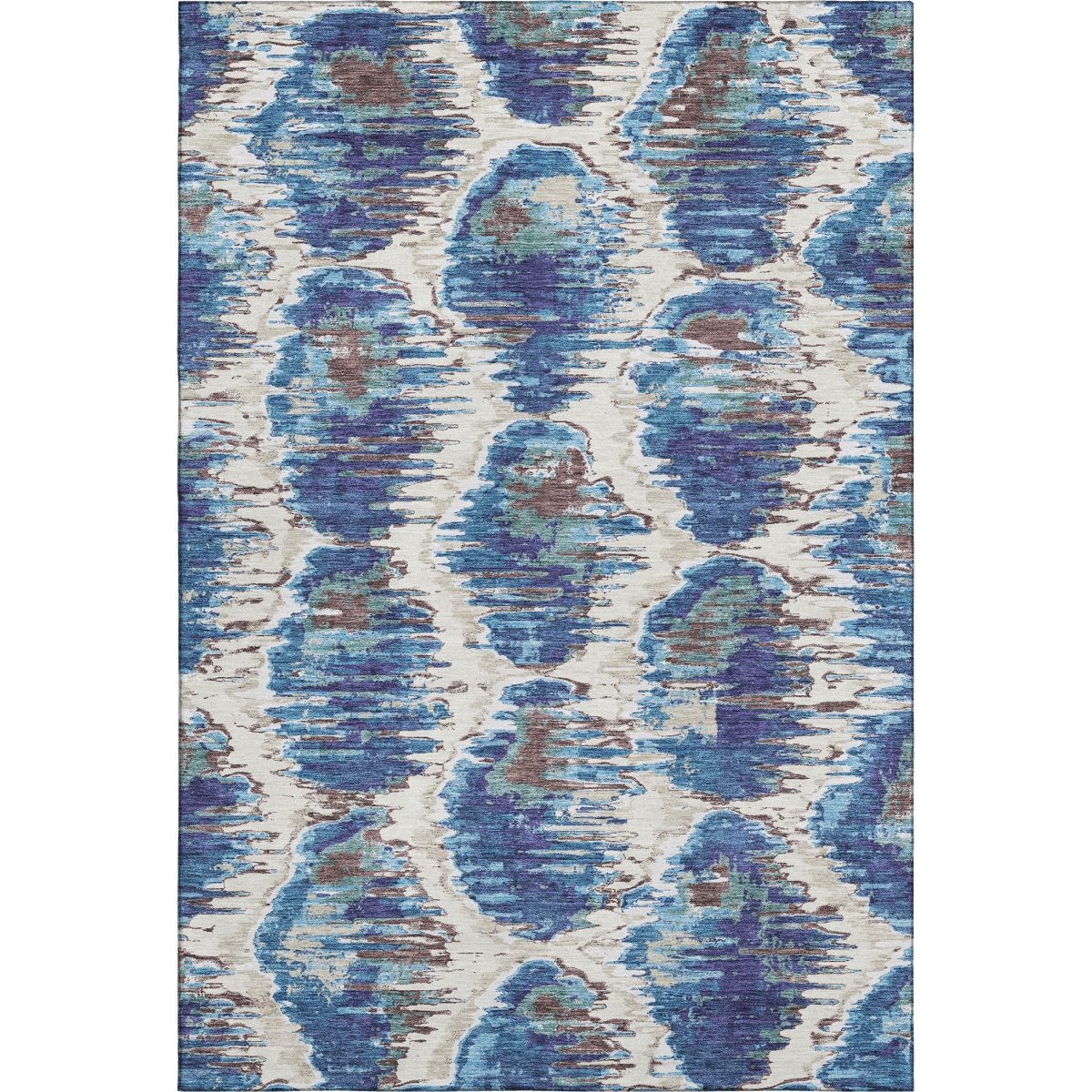 664332 10 x 14 ft. Blue, Brown & Ivory Diamond Washable Machine Made Rectangle Area Rug with UV Protection