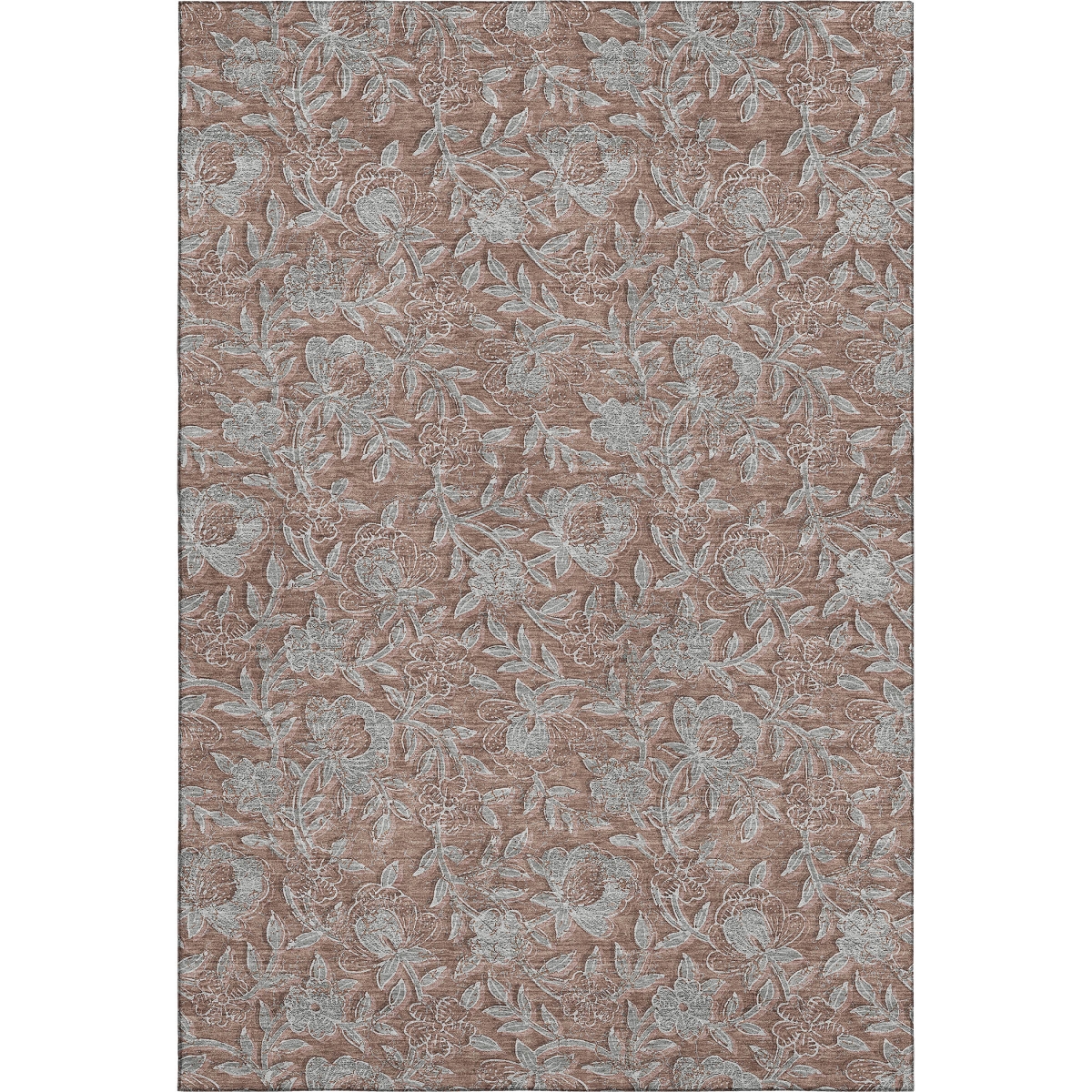 664646 8 x 10 ft. Terra Cotta & Gray Floral Washable Machine Made Rectangle Area Rug with UV Protection