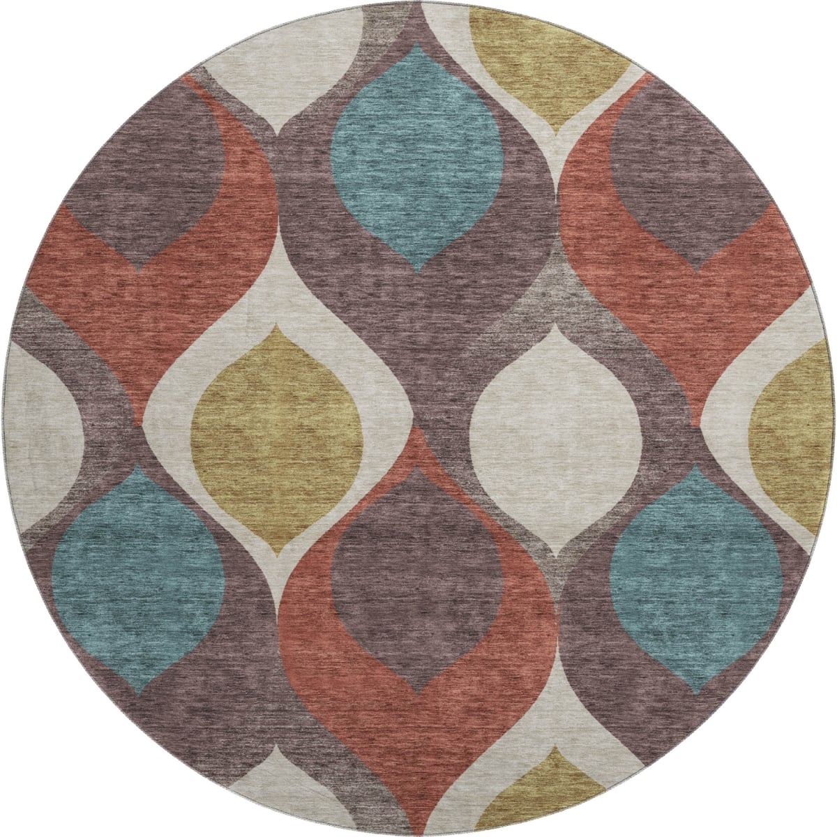 663050 8 ft. Brown Rust & Teal Ogee Washable Round Area Rug with UV Protection