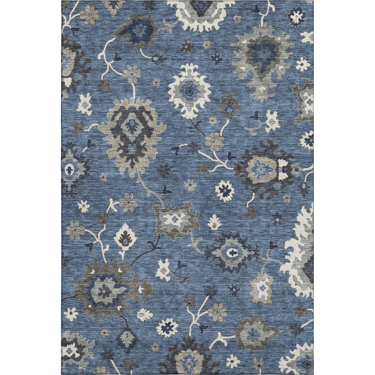 663271 5 x 8 ft. Blue, Gray & White Floral Medallion Washable Machine Made Rectangle Area Rug with UV Protection
