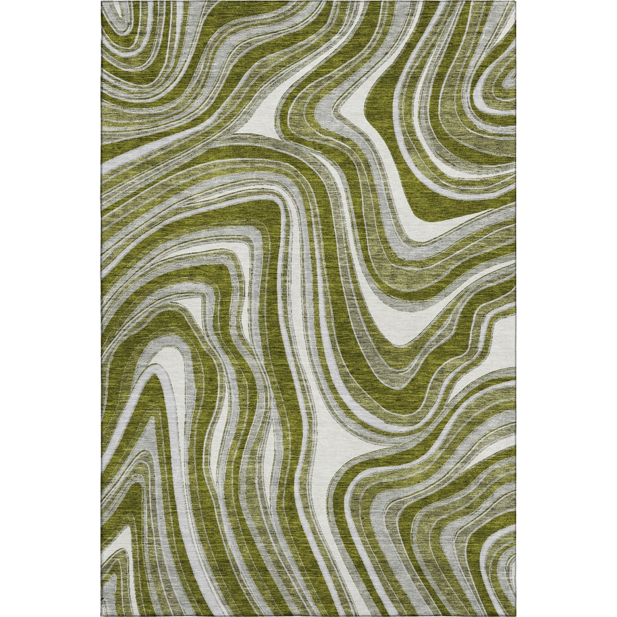 663559 9 x 12 ft. Olive Green, Ivory & Gray Marble Washable Machine Made Rectangle Area Rug with UV Protection