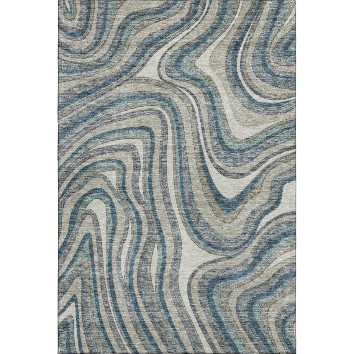 663564 8 x 10 ft. Teal Ivory & Taupe Marble Washable Machine Made Rectangle Area Rug with UV Protection